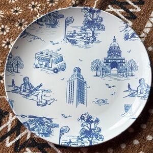 Cobalt Blue Austin Toile Melamine Dinnerware Plate with Raised Rim